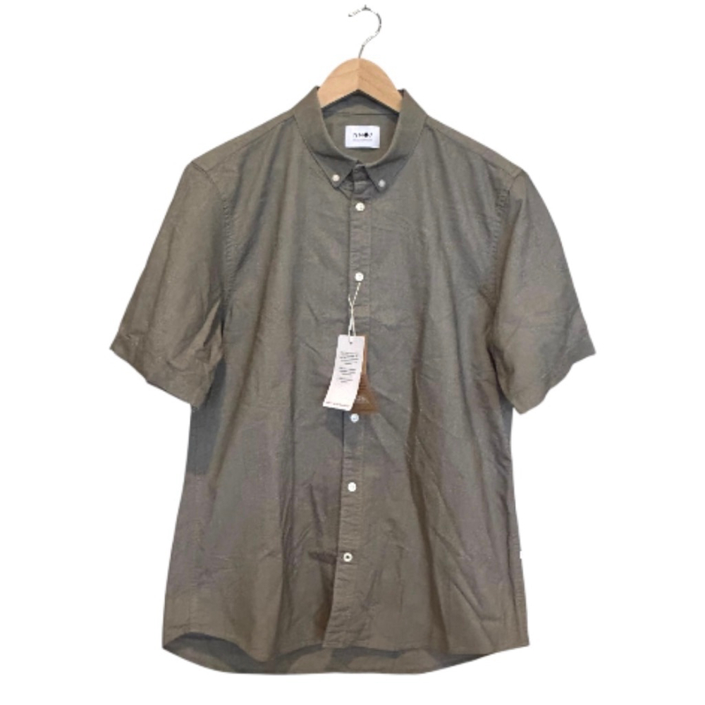 NN07 Olive Green Short Sleeve‎ Men’s Button Down Shirt XL with White Buttons